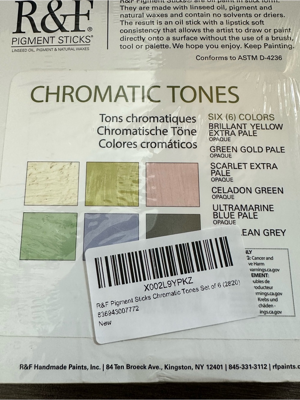 R&F Pigment Sticks 6-Color Set — Chromatic Tones - Picture 2 of 5